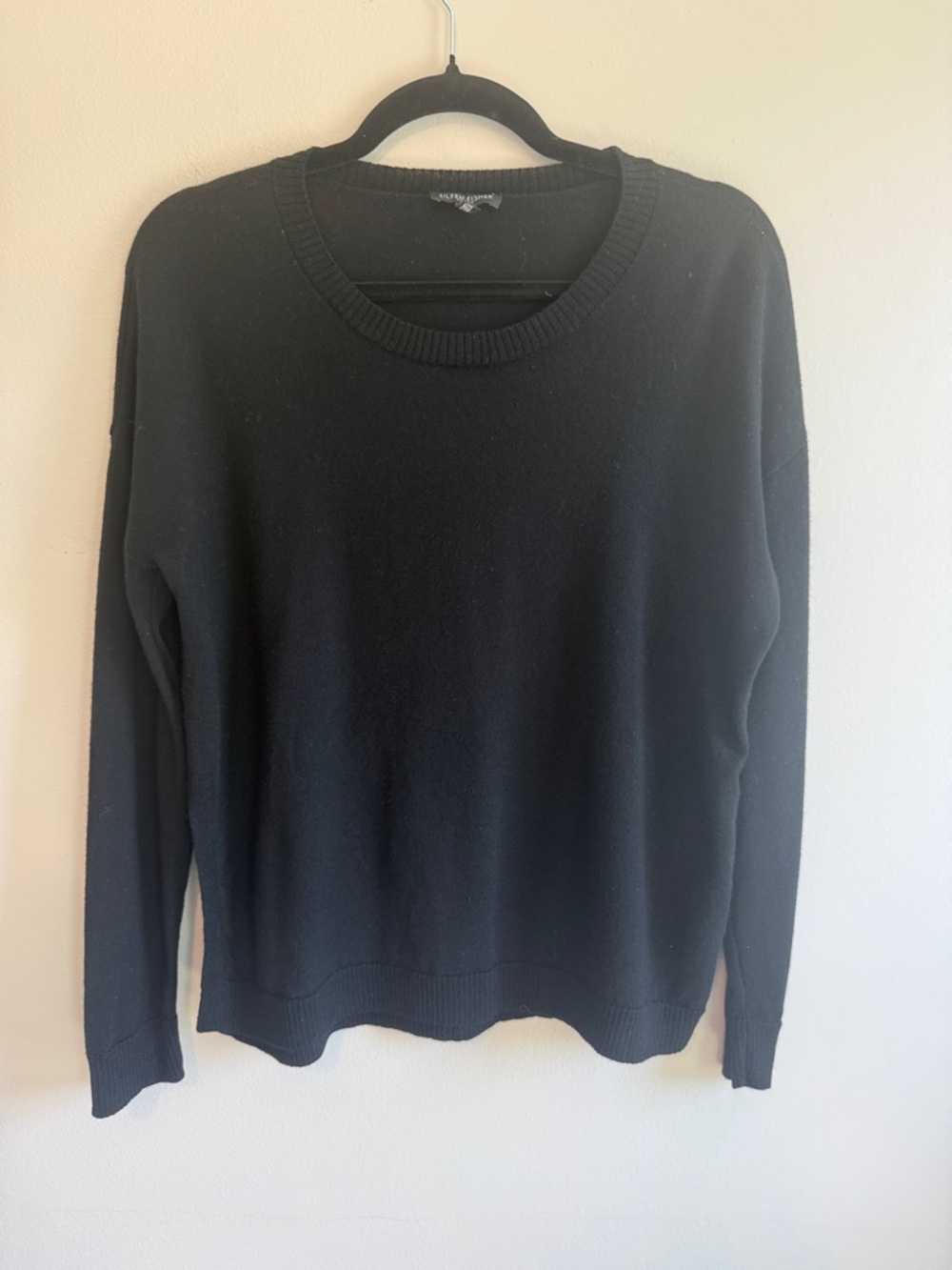 Eileen Fisher Black Crewneck Merino Wool Sweater, Petite Medium